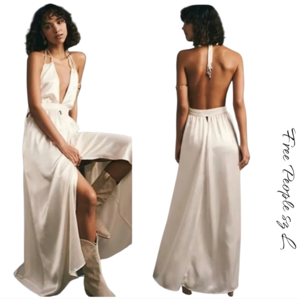 NWT Free People Ivory Silky Cocktail Maxi Sz L - Picture 2 of 13